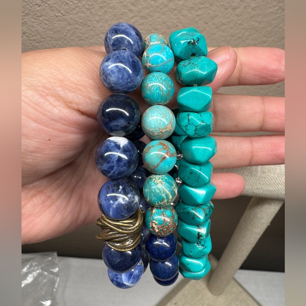 Sodalite Lapis Lazuli turquoise gemstone 925 bracelet bundle